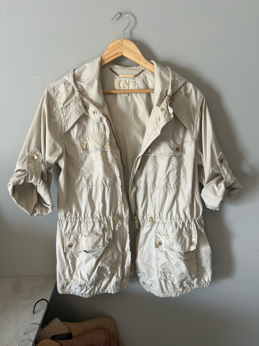 Michael Kors Light Beige Utility Jacket with Gold-Tone Hardware